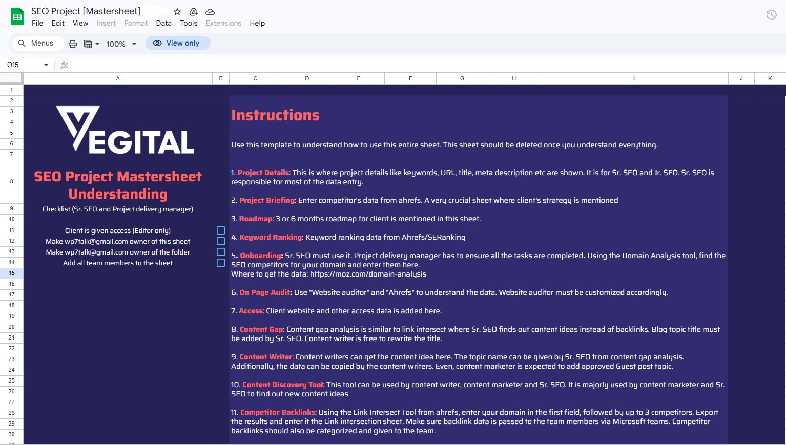 SEO Project Mastersheet SEO Project Mastersheet
